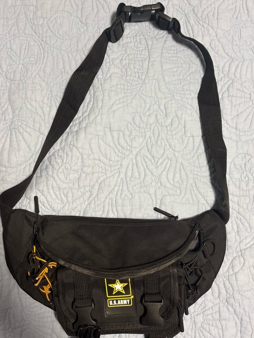 U.S. Army Black Sling Belt Bag with Yellow Patch